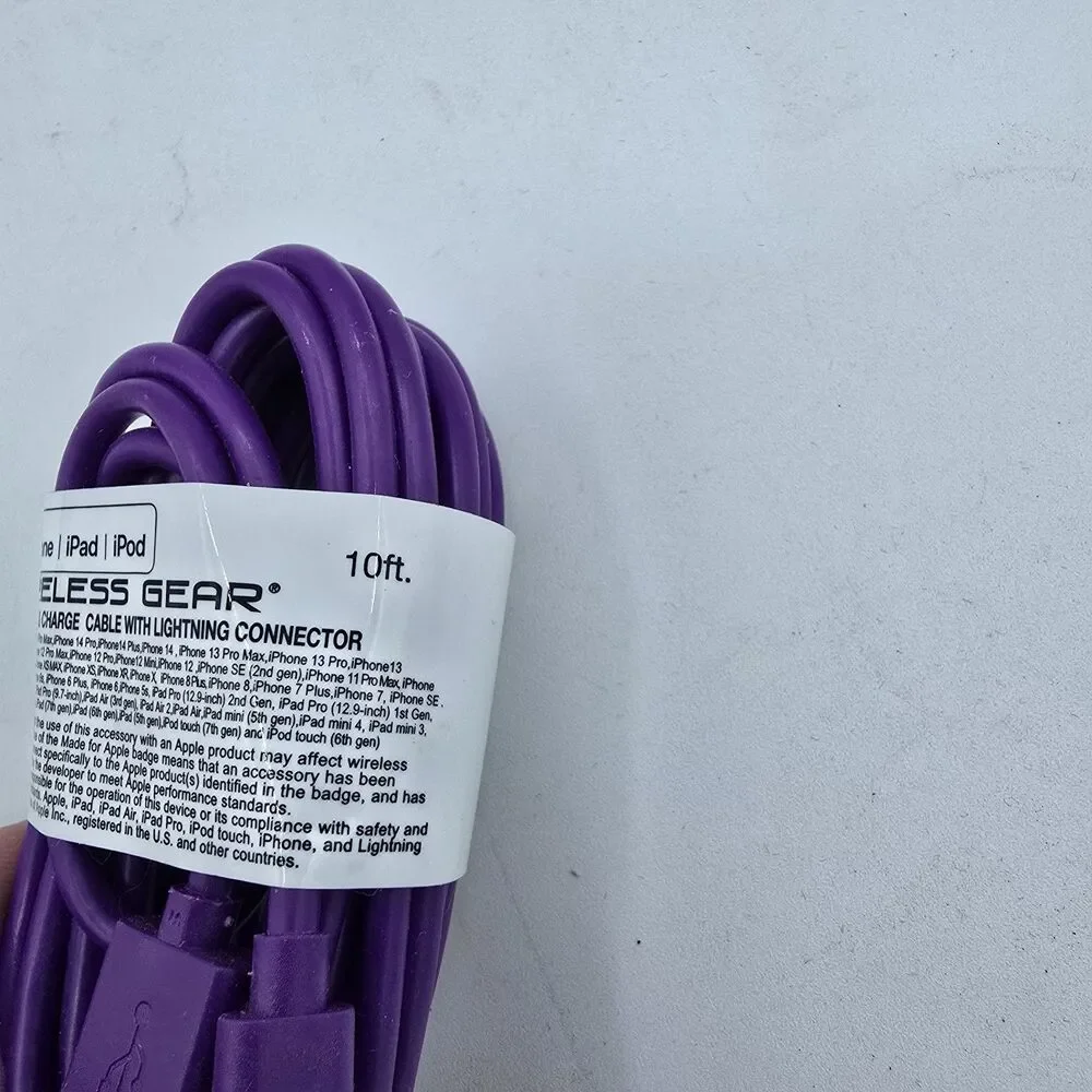 10 Foot Purple Wireless Gear Charging Cable Heavy Duty For iPhone/iPad New